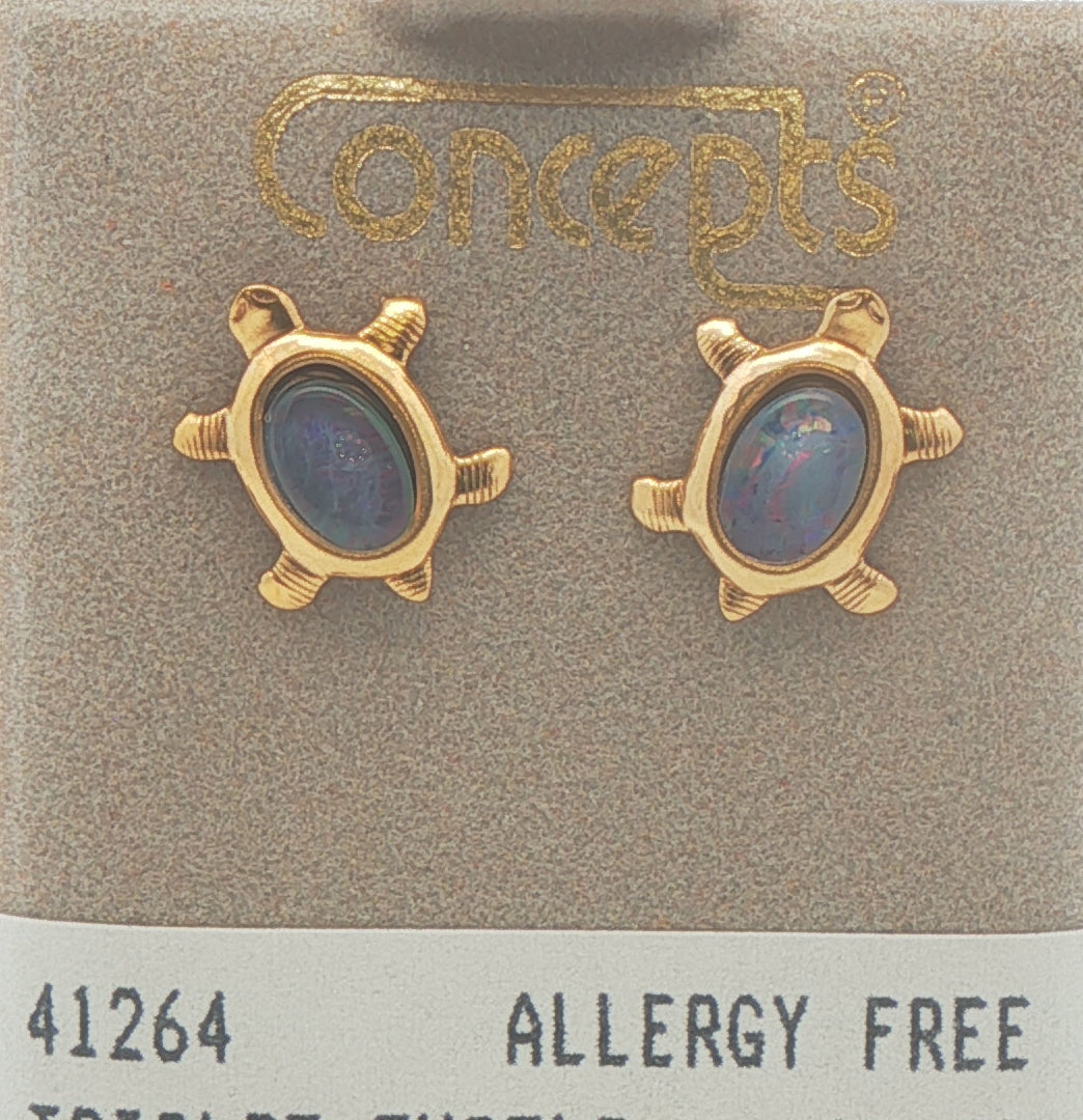 24K Gold Plated Surgical Stainless Steel Opal Triplet Turtle Stud