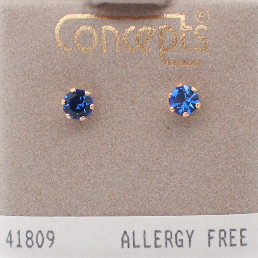 24K Gold Plated Surgical Stainless Steel September Swarovski Crystal Stud