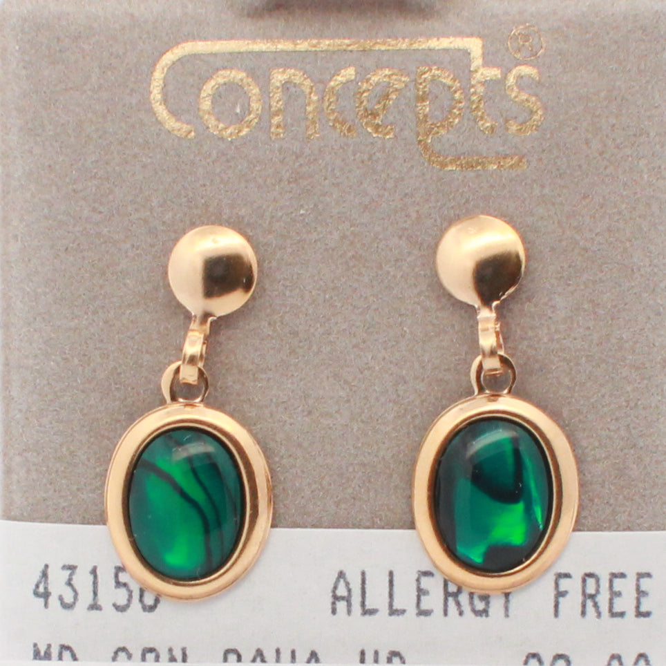 24K Gold Plated Surgical Stainless Steel green paua shell Dangle