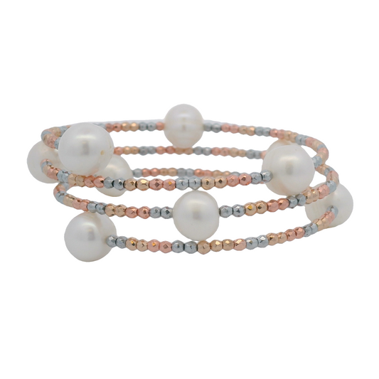 Pearls and Multicolor Hematite 3-Strand Bracelet