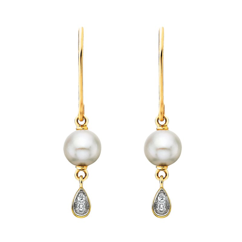 6.5mm Pearls and Diamonds Dangle Earrings