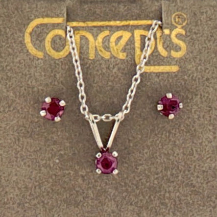 Sterling Silver Ruby Pendant With Matching Stud