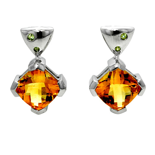 Cushion Citrines Drop Earrings