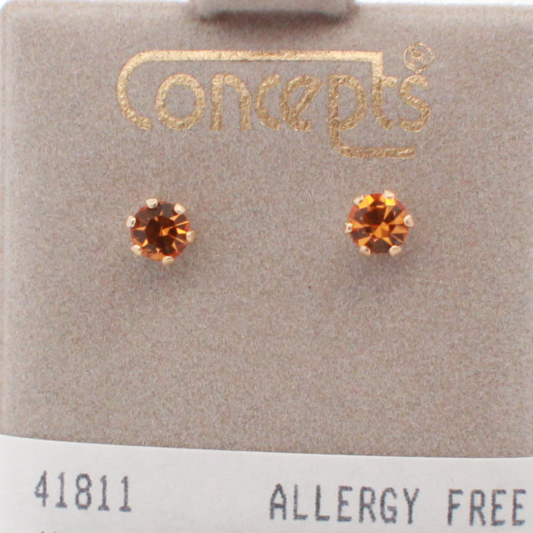 24K Gold Plated Surgical Stainless Steel November Swarovski Crystal Stud