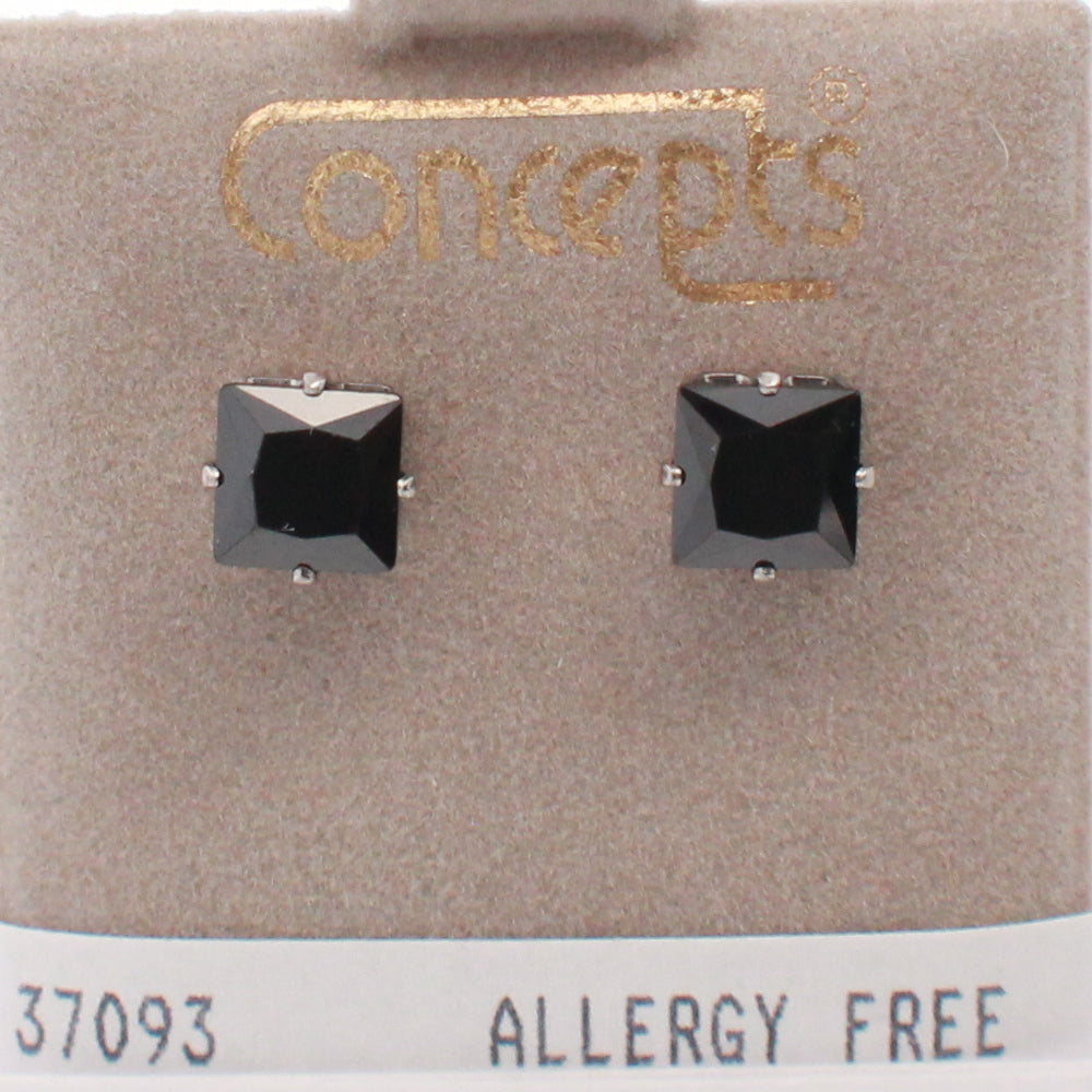 Surgical Stainless Steel Black Square CZ Stud