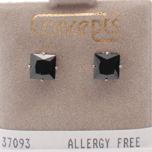 Surgical Stainless Steel Black Square CZ Stud