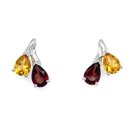 Pear Garnets Cluster Earrings
