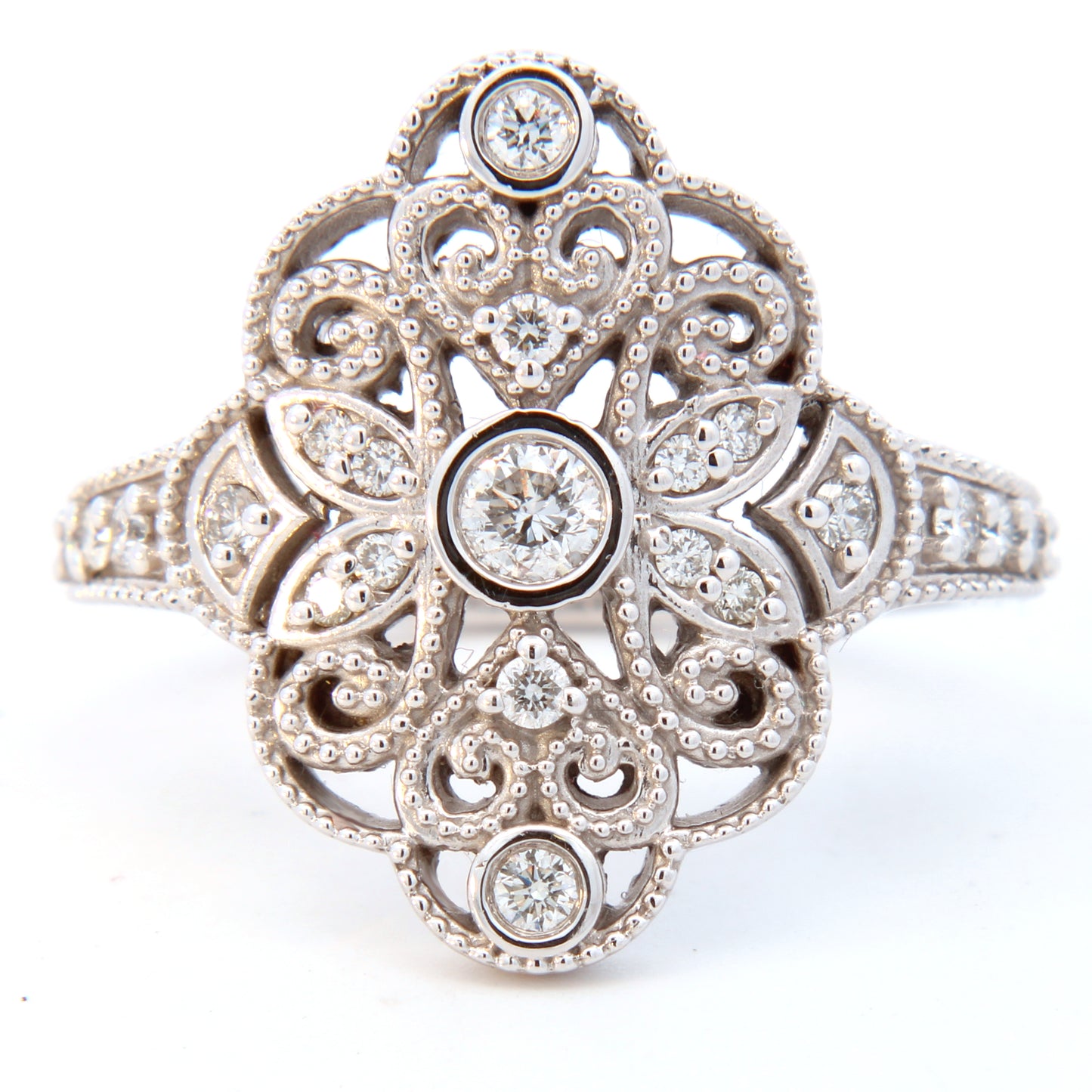 Round Brilliant Diamonds Vintage Inspired Fashion Ring