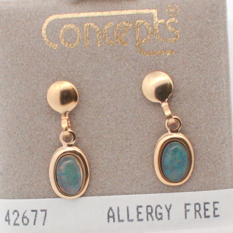 24K Gold Plated Surgical Stainless Steel Opal Triplet Dangle