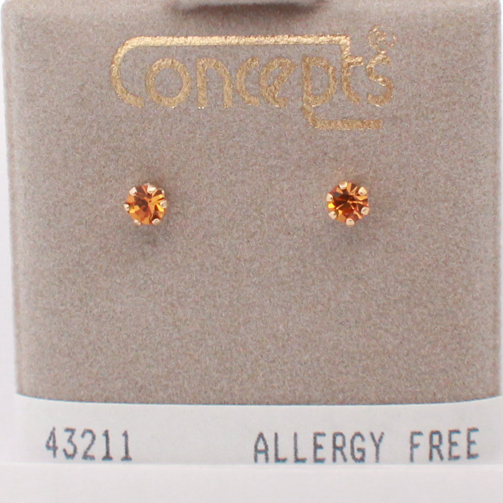 24K Gold Plated Surgical Stainless Steel November Swarovski Crysta Stud