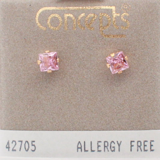 24K Gold Plated Surgical Stainless Steel Pink CZ Stud