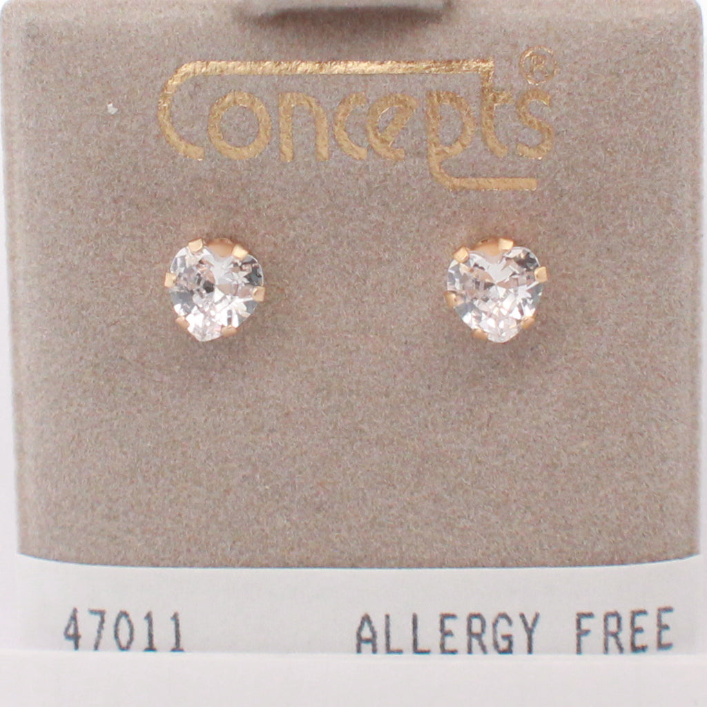 24K Gold Plated Surgical Stainless Steel Heart Shaped Cubic Zirconium Stud
