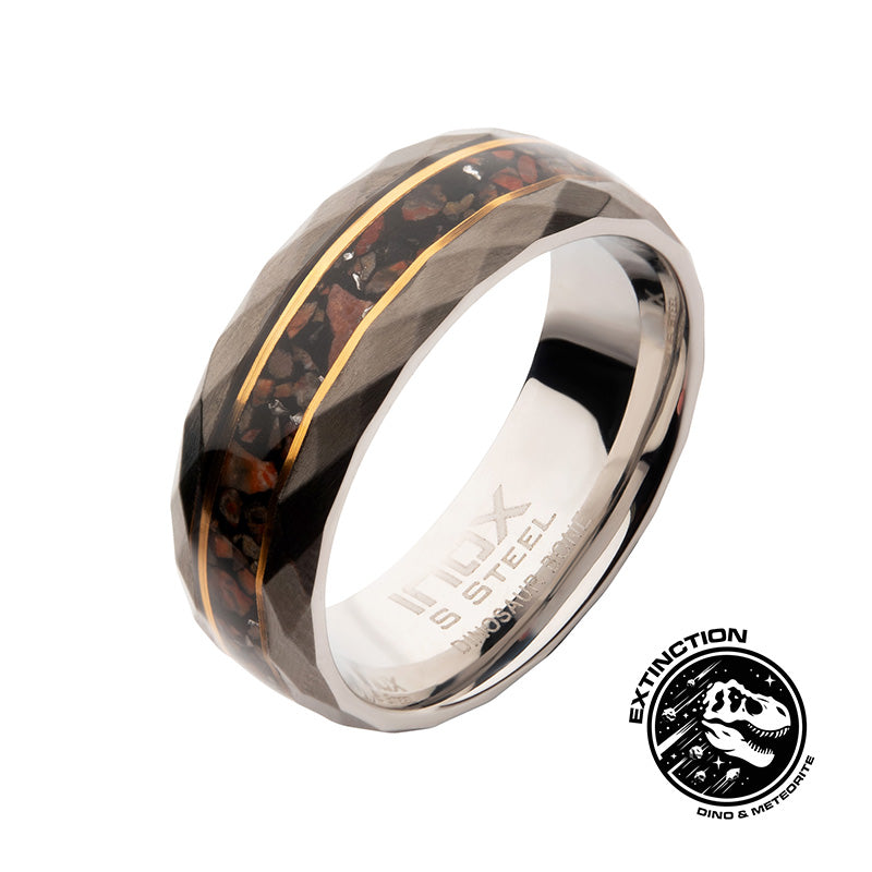 Matte Finish Dinosaur Bone inlay with 18K Gold IP Comfort Fit Band