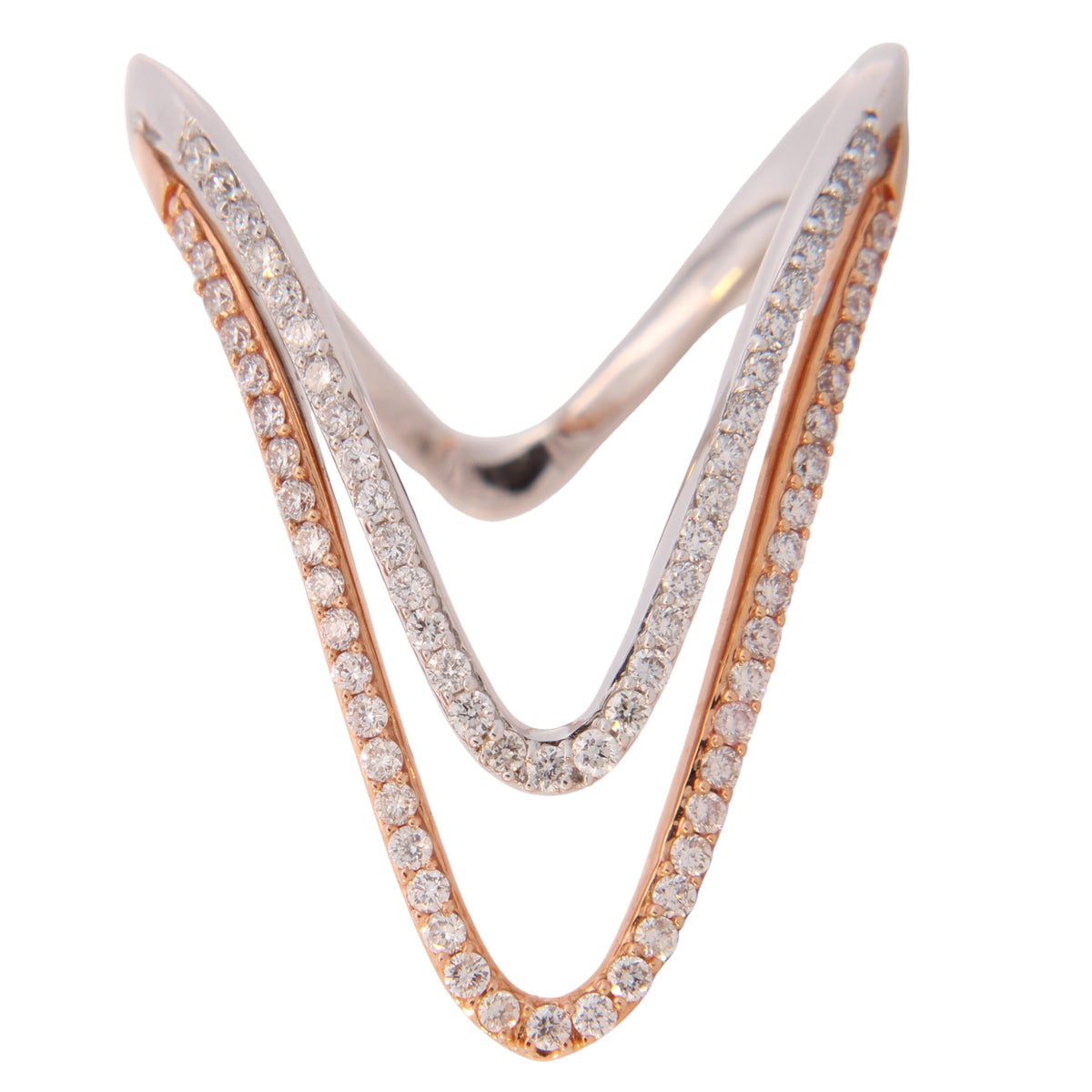 Modern Chevron Fashion Ring in 18 Karat White and Rose Gold