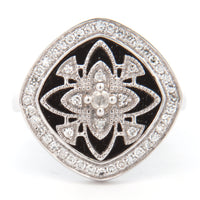 Onyx Vintage Inspired Halo Ring in 14 Karat White Gold