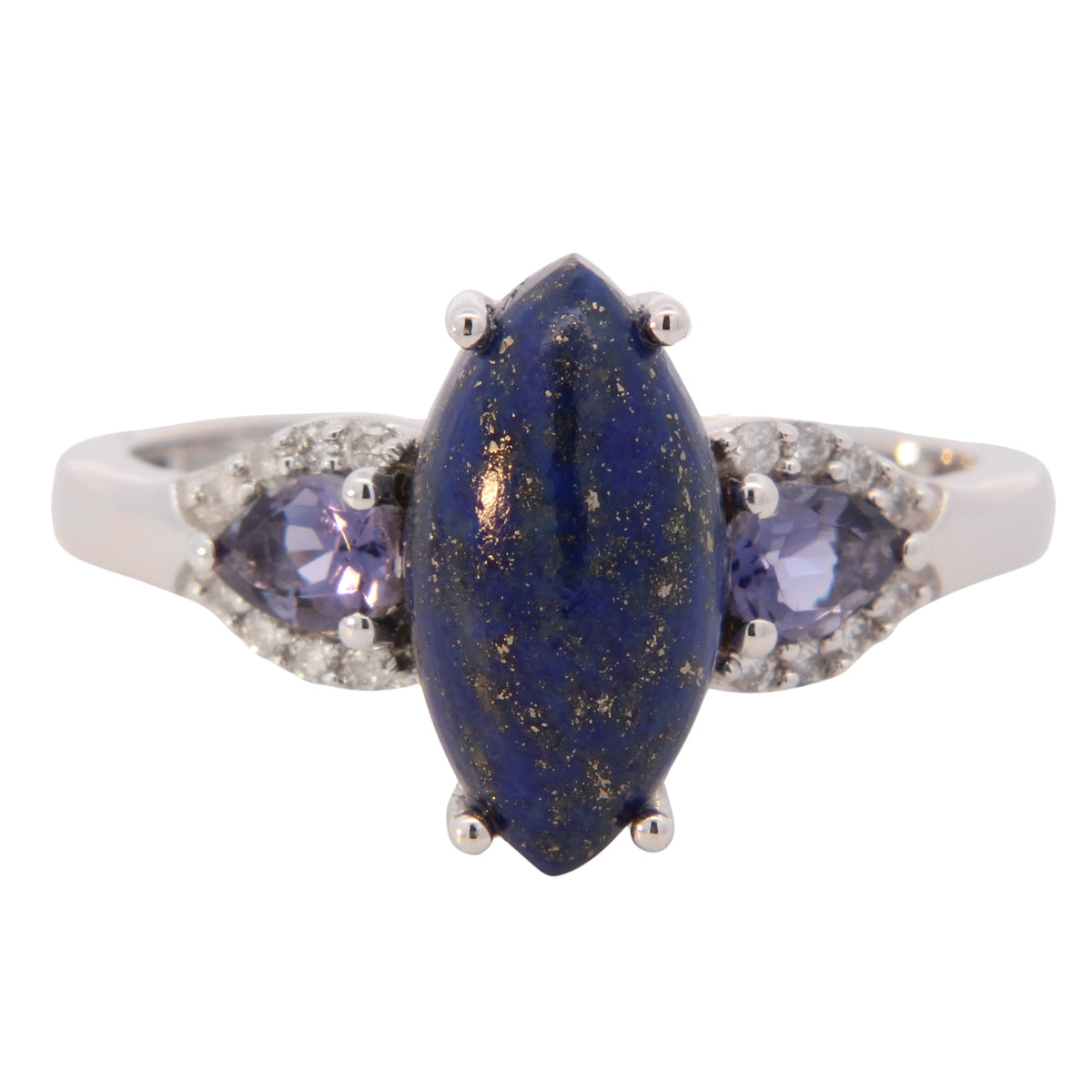 Lapis Statement Three Stone Ring in 14 Karat White Gold
