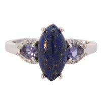 Lapis Statement Three Stone Ring in 14 Karat White Gold