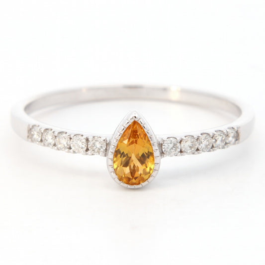 Citrine Minimalist Accented Ring in 14 Karat White Gold