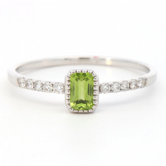 Peridot Minimalist Accented Ring in 14 Karat White Gold