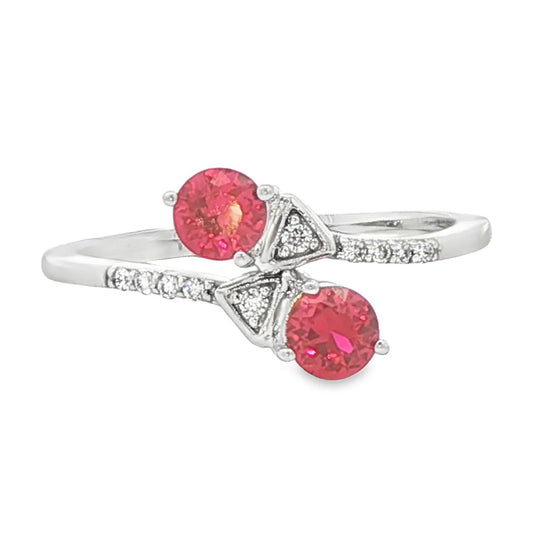 Rubies Modern Bypass Ring in 10 Karat White Gold
