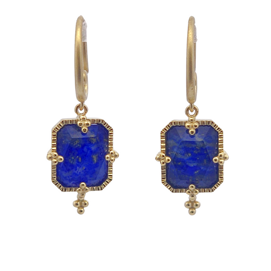 Lapis Vintage Inspired Vintage Inspired Earrings in 14 Karat Yellow Gold
