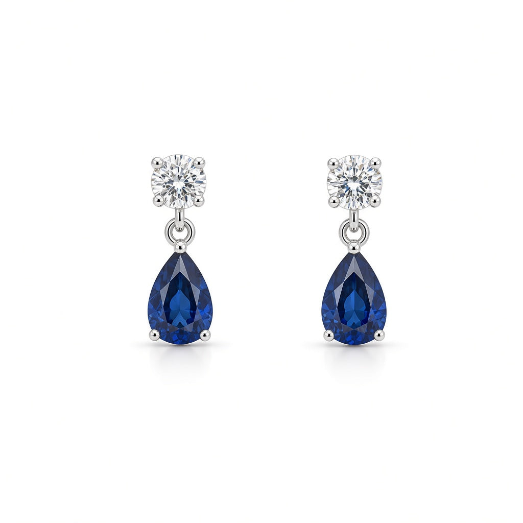 Sapphires Modern Dangle Earrings in 14 Karat White Gold