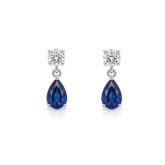 Sapphires Modern Dangle Earrings in 14 Karat White Gold