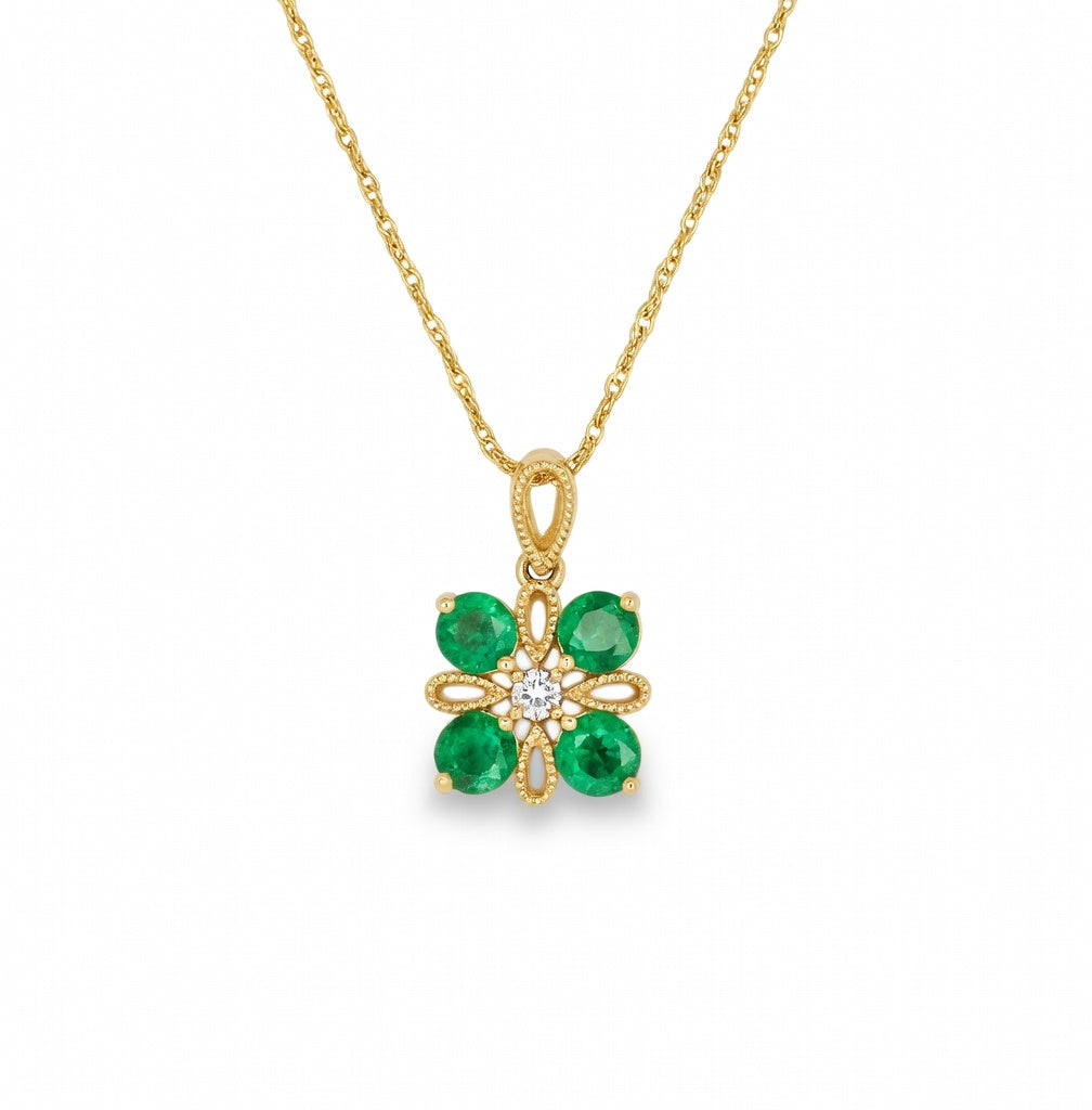Emeralds Nature Inspired Pendant in 14 Karat Yellow Gold