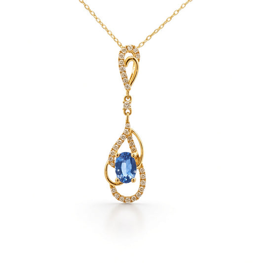 Sapphire Vintage Inspired Pendant in 14 Karat Yellow Gold