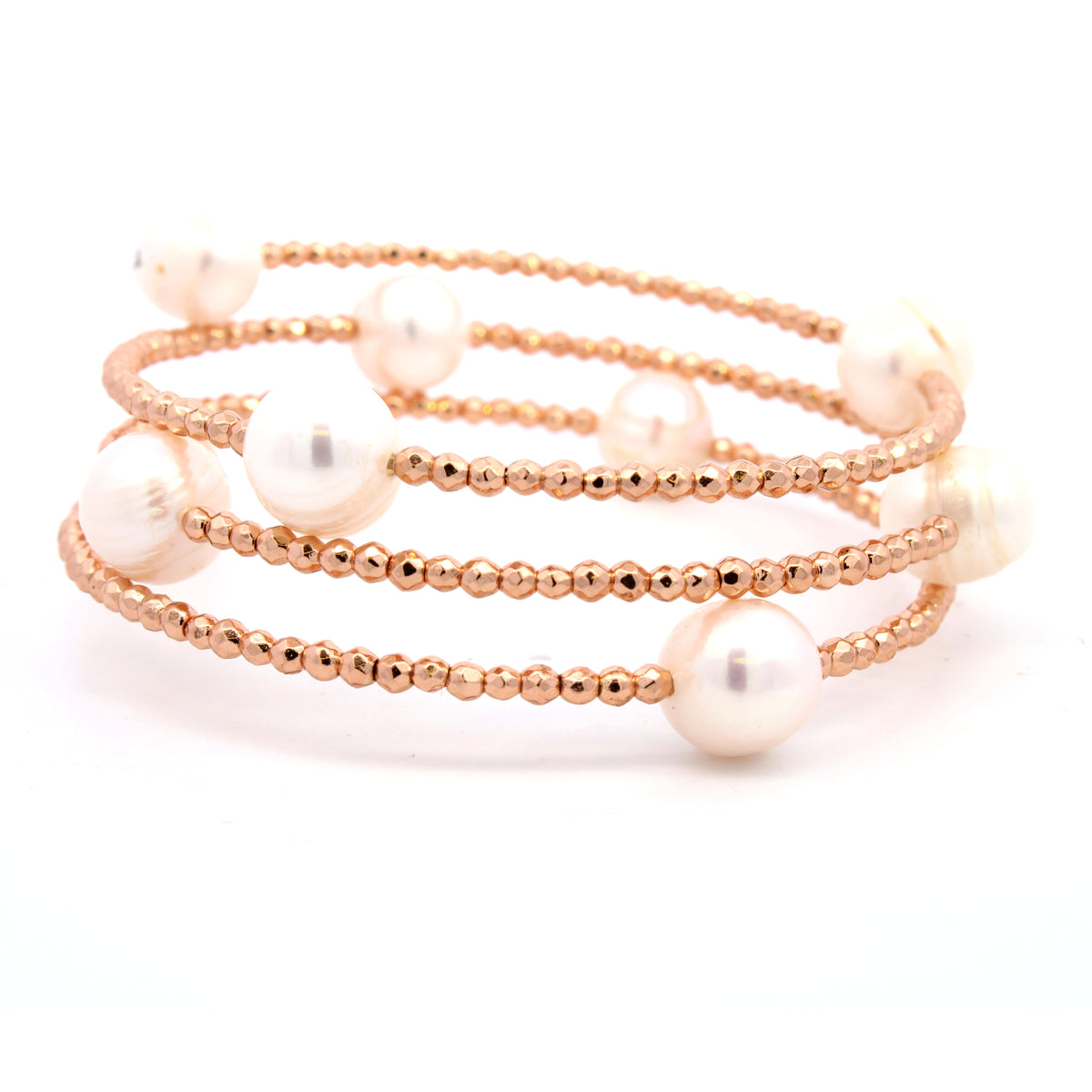 Pearls and Gold-Tone Hematite Wire Wrapped Bracelet