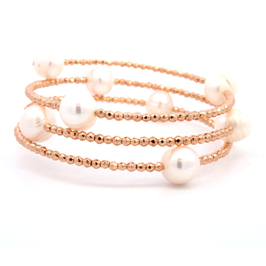 Pearls and Gold-Tone Hematite Wire Wrapped Bracelet