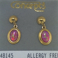 24K Gold Plated Surgical Stainless Steel Simulated Opal Dangle