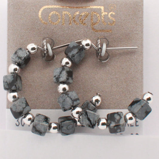 Surgical Stainless Steel Snowflake Obsidian J+AC0-Hoop