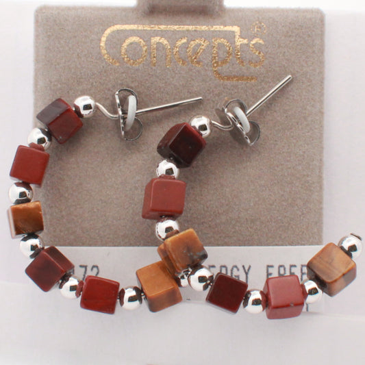 Surgical Stainless Steel Tiger Eye and Jasper J+AC0-Hoop