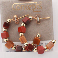 24K Gold Plated Surgical Stainless Steel Tiger Eye and Jasper Hoop