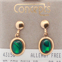 24K Gold Plated Surgical Stainless Steel green paua shell Dangle