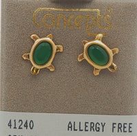 24K Gold Plated Surgical Stainless Steel Green Onyx Turtle Stud