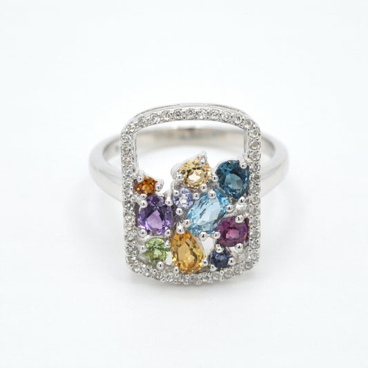 Semi-Preciouss Cluster Ring