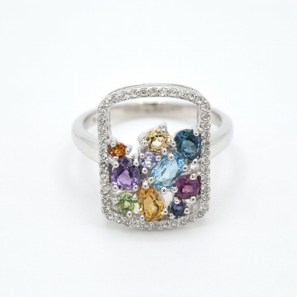 Semi-Preciouss Cluster Ring