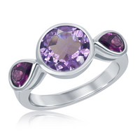 Amethyst Three Stone Ring