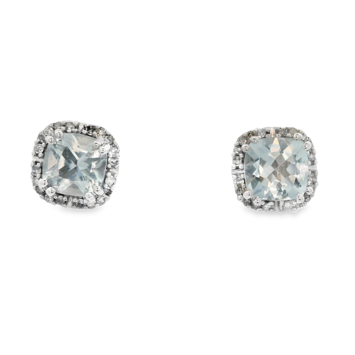 Aquamarines Vintage Inspired Stud Earrings in 10 Karat White Gold