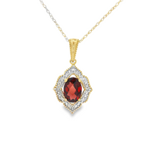 Garnet Vintage Inspired Pendant in 10 Karat Yellow Gold
