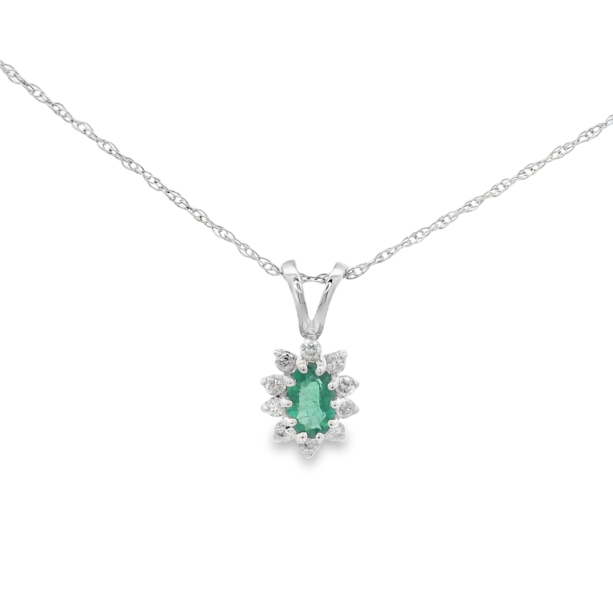 Emerald Minimalist Pendant in 14 Karat White Gold