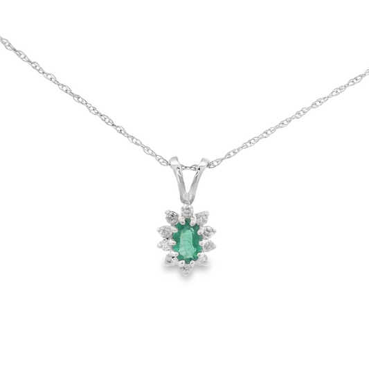 Emerald Minimalist Pendant in 14 Karat White Gold