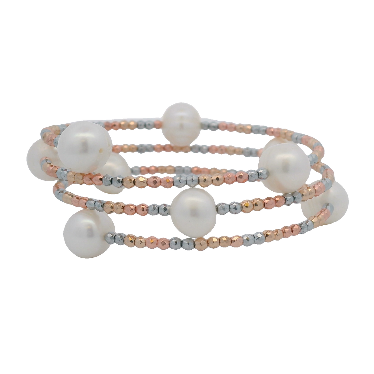 Pearls and Multicolor Hematite 3-Strand Bracelet