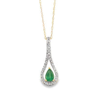 Emerald Vintage Inspired Pendant in 10 Karat Yellow Gold