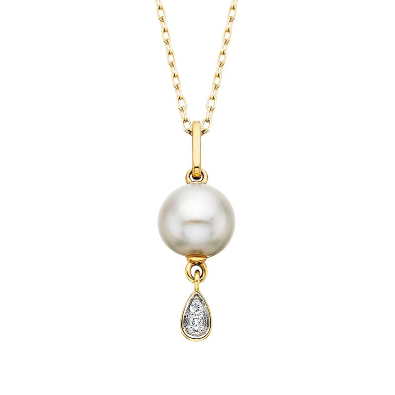 8mm Pearl and Diamonds Tear Drop Pendant