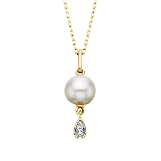 8mm Pearl and Diamonds Tear Drop Pendant