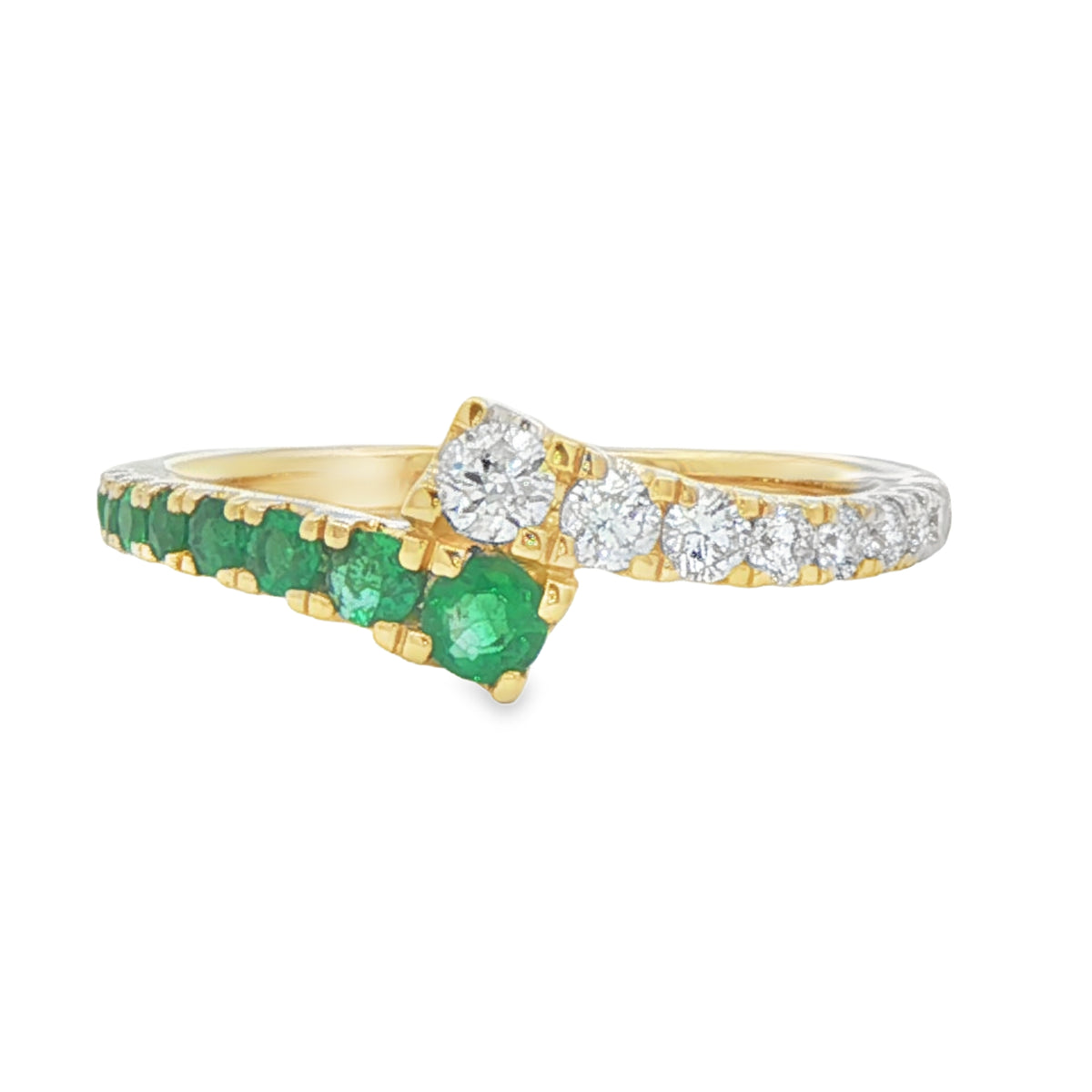 Emeralds Modern Bypass Ring in 14 Karat Yellow Gold