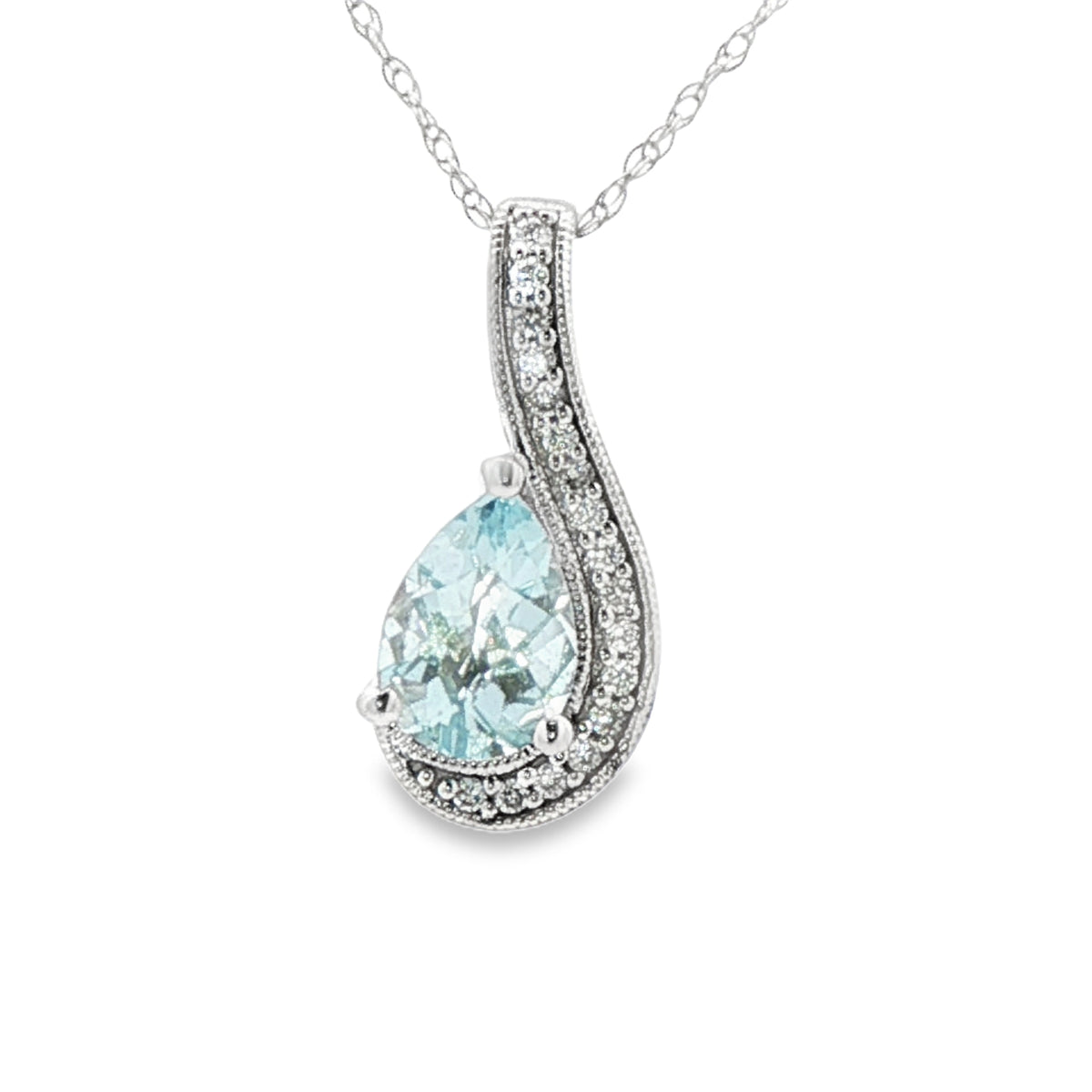 Aquamarine Vintage Inspired Pendant in 14 Karat White Gold